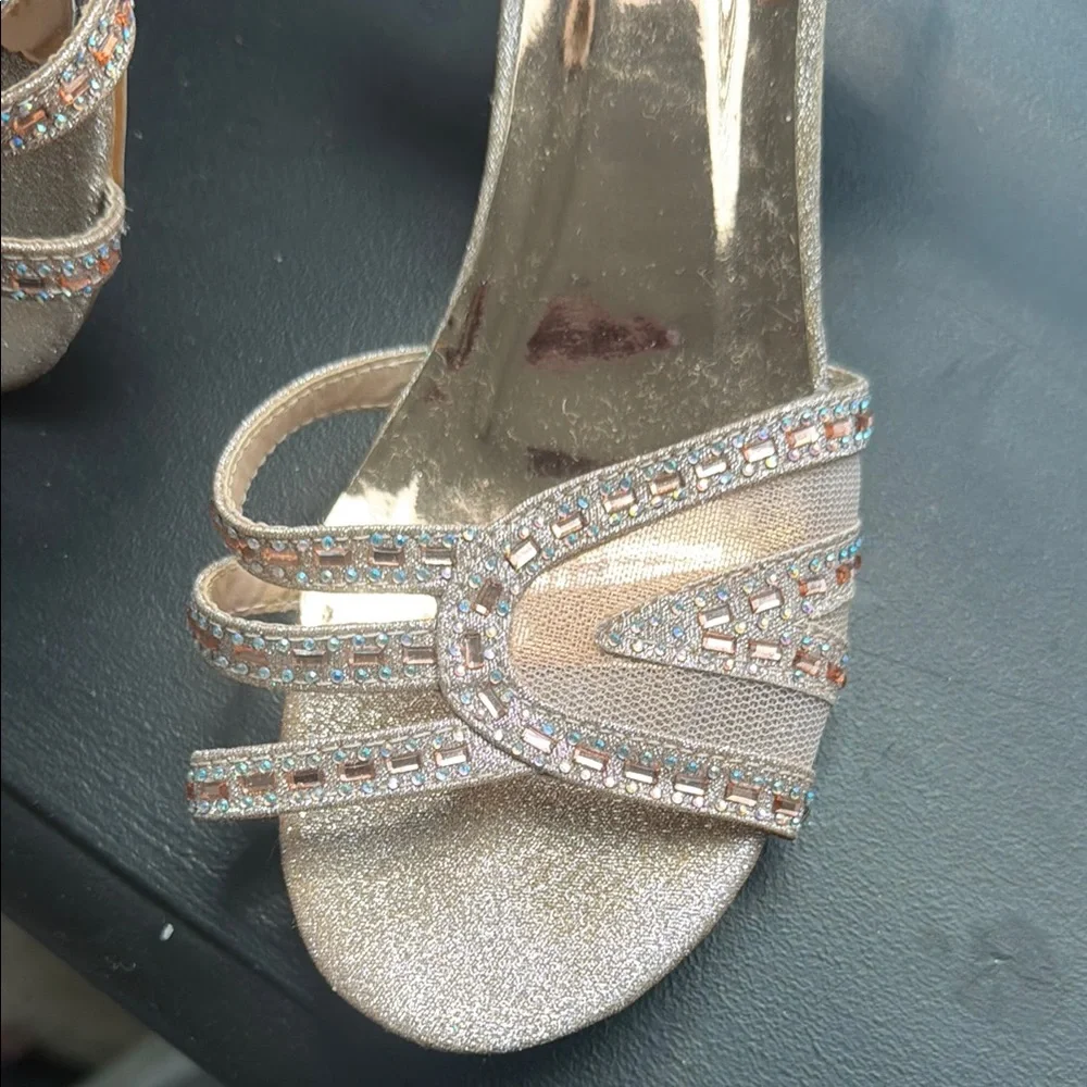 Girls Badgley Mischka Rose Gold Dressy Sandals - Glitter Strappy Heels- Size 5